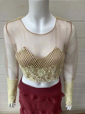 A Pretty Lemon Lace & Nude Mesh Crop Top By Boohoo Size 12 - Image 1 of 4