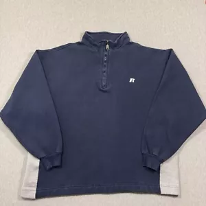 Vintage Russell Athletic 1/4 Zip Pullover Sweatshirt Mens XL Blue Dri-Power - Picture 1 of 11