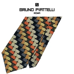 Bruno Pirttelli Black Tie-Orange Grey Silver Orange Matt Pattern 100% Italy Silk - Picture 1 of 11