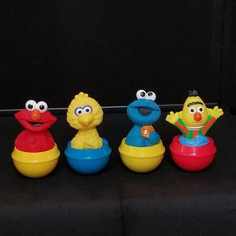 Vtg Sesame Street Roly Poly Pals 4 Lot Weeble Wobbles Big Bird Bert Elmo Cookie Cover