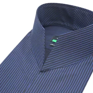 Camicia uomo colletto alto blu a righe nere 100% cotone alta aperta collo 3 - Foto 1 di 19
