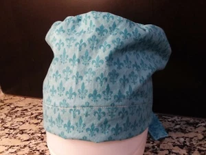 NEW Teal Fleur de Lis Surgical Scrub Hat Handmade 100% Cotton - Picture 1 of 4