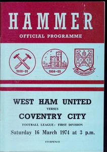 West Ham United V Coventry City 1973/74 16-03-1974 División 1 - Imagen 1 de 1