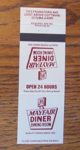 MAYFAIR DINER RESTAURANT STREICHHOLZSCHACHTELHÜLLE: PHILADELPHIA, PA LEERES STREICHHOLZCOVER -A7 - Bild 1 von 1