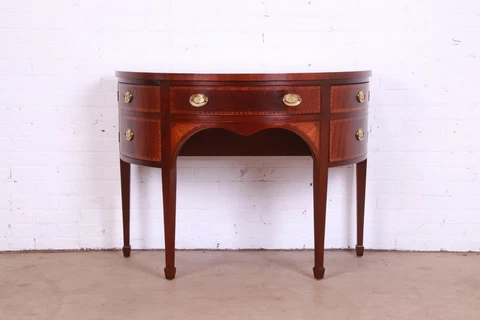 Baker Furniture Federal Mahogany and Satinwood Demilune Cabinet or Sideboard Cover