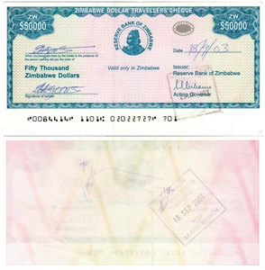 Zimbabwe Travellers Cheque 50 000 Dollars P#19 (2003)  - Picture 1 of 1