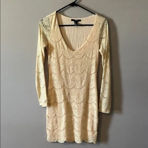 Forever 21 Peach Lace Sheath Mini Dress Boho Bridal Shower V-Neck - M - Picture 1 of 6