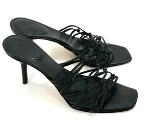 GUCCI Black 7B Leather Casual Slip On Kitten Heel Sandals Straps Shoes - Picture 1 of 9