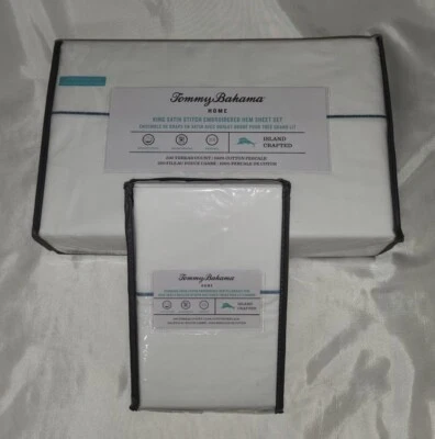 Tommy Bahama Solid White Cotton  KING Size Sheet Pillow Case Set Island Crafted - Image 1 of 4