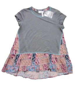 Matilda Jane 435 Pen Pals Patchwork Ruffle Top Size 12 Gray Floral Cuffed Sleeve - Picture 1 of 7