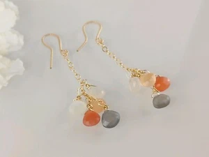 Wunderschöne Goldohrhänger 585 Goldfilled, Handmade mit Mondstein - Picture 1 of 12