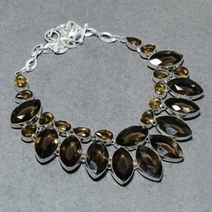 Faceted Smoky Quartz Gemstone Handmade Thanksgiving Gift Jewelry Necklace 18" - Picture 1 of 9