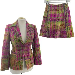 Christian Lacroix Bazaar Pink Green Tweed Wool Blazer Skirt Set Women’s Size 34 - Picture 1 of 4