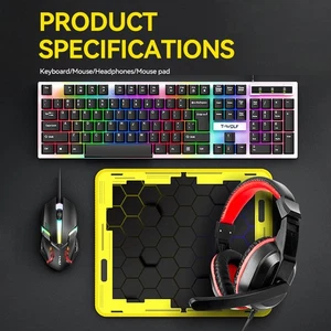 Gaming Keyboard Mouse Headset Combo With Mouse Pad Wired Colorful Backlit High - Picture 1 of 19