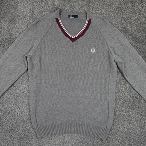 Jersey Fred Perry de lana con cuello en V gris talla mediana tejido para hombre - Imagen 1 de 17