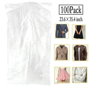 100 Pack Garment Bag Transparent Clothing Dust Cover Dustproof Hanging Clothes - Picture 1 of 7