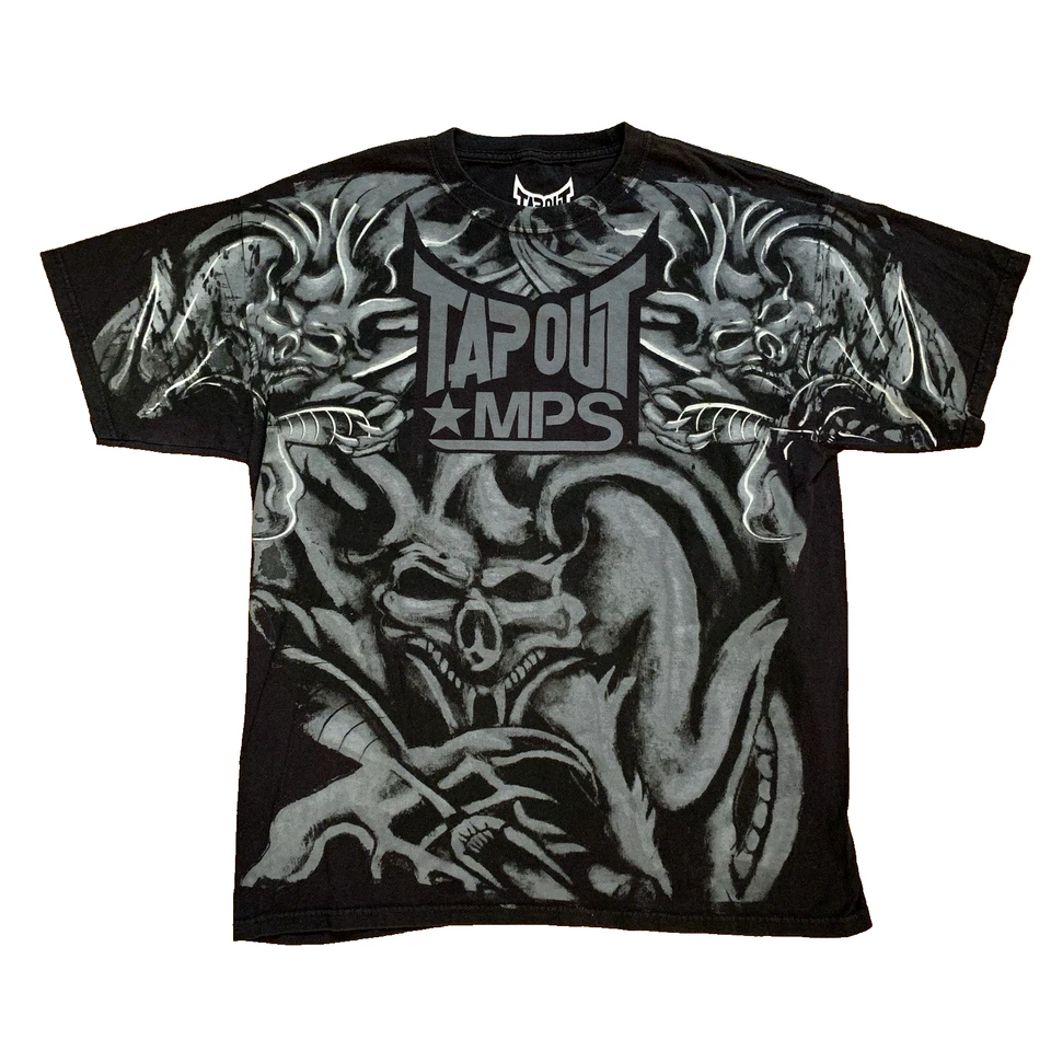 Vtg Y2K Tapout MPS T-Shirt All Over AOP Dragon Devil Logo UFC MMA Fighting Tee L - Image 1 of 4