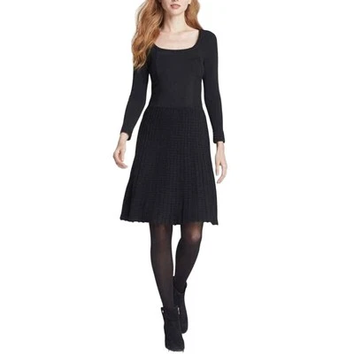 TORY BURCH $428 Ribbed Heavy Stretch Knit A-Line Dress Black Medium - Image 1 of 4