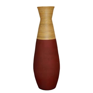 31.5 inch Tall Handcrafted Bamboo Floor Vase, Burgundy and Natural Finish, De... - Picture 1 of 7