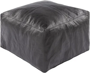 Leather Boho Genuine New Unstuffed Black 20'' Pouf Aamazing Footstool Pouffe - Picture 1 of 3