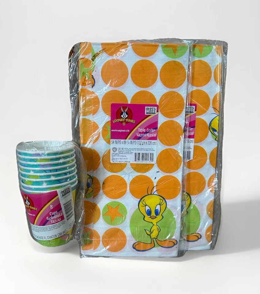 New Vintage 90s Looney Tunes Tweety Paper Cover Tablecloth by Hallmark 54x89" - Image 1 of 1