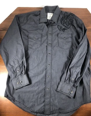 Camisa Panhandle Preta Pérola Snap Masculina L Bordada Western Rockabilly - Imagem 1 de 4
