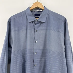 Camicia Tommy Bahama con bottoni uomo grande blu manica lunga a righe - Foto 1 di 9