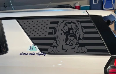 Se adapta a Chevy Tahoe 2021-2025 cuarto de ventana bandera americana labrador perro calcomanía negra Foto 1 de 4