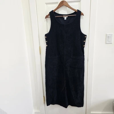 Vestido Talbots Negro Pana Algodón Botón Lateral Delantal Talla 12 Foto 1 de 4