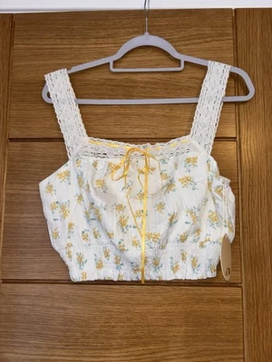 White and Yellow Floral Print Crop Top - Image 1 of 4