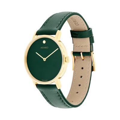 Reloj para mujer MOVADO Signature esfera verde y correa de cuero dorado 0608093 Foto 1 de 3