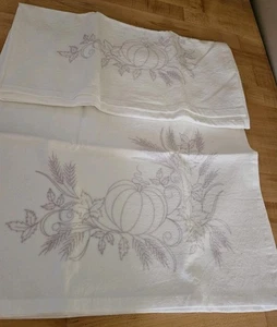 Needles N Thread Flour Sack Towels Embroidery 26" x 26"  FALL PUMPKINS Lot Of 2 - Picture 1 of 3