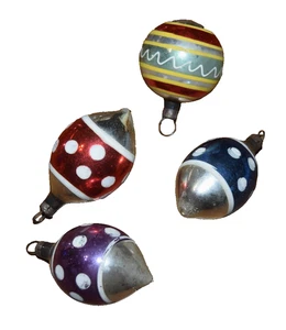 4 Vintage Mercury Glass Ornaments 3 Polka Dots & 1 Stripes - Picture 1 of 5