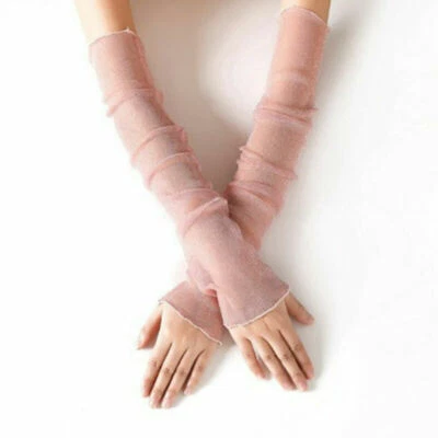 Women Mesh Lace Long Fingerless Gloves Breathable Sun UV Protection Arm Sleeves - Image 1 of 4
