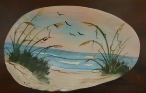 Handpainted Signed Original Painting of a Sand Beach Ocean Scene on Sea Shell - Picture 1 of 3