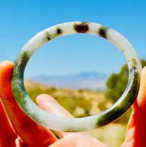 Green & White Burmese Type A Jadeite Bangle Authentic Natural Jade Bracelet 63mm - Picture 1 of 12