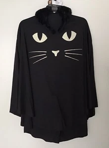 NWT~Womens Black Cat Hooded Poncho Costume W/Ears & Tail~ +🐱Headband~Halloween - Picture 1 of 7