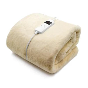 Heated Throw Faux Fur Natural Electric Blanket 160 x 130cm Timer 9 Heat Settings - Picture 1 of 8