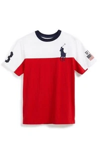 Polo Ralph Lauren Flag Big Pony Patriotic Boys M 10 12 Colorblock Red White Blue - Picture 1 of 4