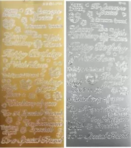 Various Sentiments Silver Gold Peel Off Sticker Sheet Card Making H/Birthday - Picture 1 of 3