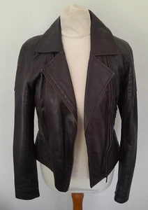 OASIS - Biker Style Soft REAL LEATHER Jacket BROWN Size XS 6 - Picture 1 of 14