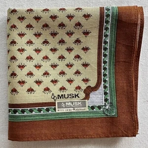 Mens Handkerchief Cotton Brown Green Geometric Pattern Classic Pocket Square 19" - Picture 1 of 3