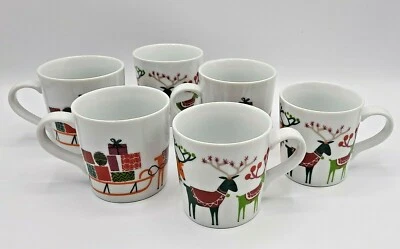 Set of 6 Crate and Barrel Jenny Bowers 2014 Christmas Mugs, 6 oz. - Image 1 of 4