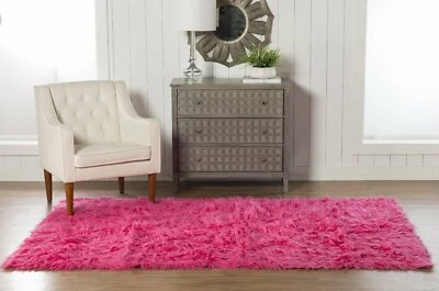 New Genuine Flokati Wool Rug( 8' X 10' ) Fuschia - Image 1 of 2