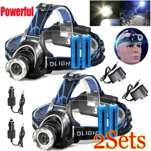 2x 900000LM LED Headlamp Camping Rechargeable Headlight Head Torch Fishing Light - Picture 1 of 11