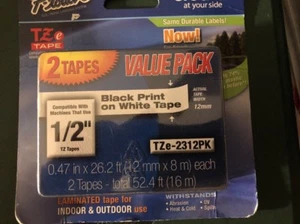 Brother TZe231 12mm (0.47") Black on White Tape for P-Touch, 2 Pack #TZE-2312PK - Picture 1 of 5