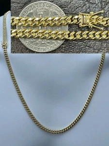 4.5mm Real Solid 10k Yellow Gold Miami Cuban Link Chain Micro Necklace Box Clasp - Picture 1 of 12