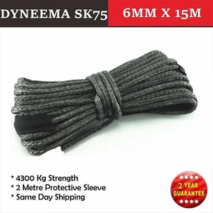 6MM x 15M Dyneema SK75 Winch Rope Synthetic strap Grey 4WD ATV Boat - Picture 1 of 7