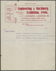1906 Exposición de Ingeniería y Maquinaria de Londres 1906 Membrete de tecnología inglesa - Imagen 1 de 1
