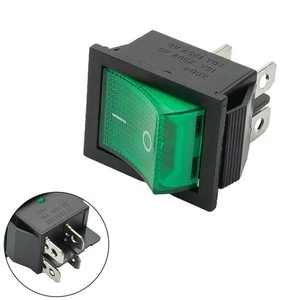 Reliable Waterproof Green Rocker Switch 4 Pins 16A 250V AC DPST Long Lifespan - Picture 1 of 12